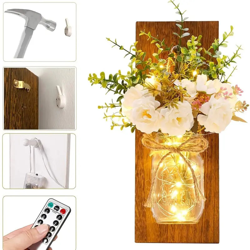 2pcs Set Rustic Easter Wall Decor with LED Fairy Lights