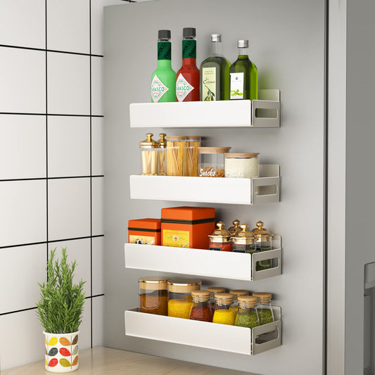 BIETCR Magnetic Spice Rack Organizer For Refrigerator Magnetic Shelf For Refrigerator And Microwave Oven Metal Kitchen Organizer For Space Saver (4 Pack White)