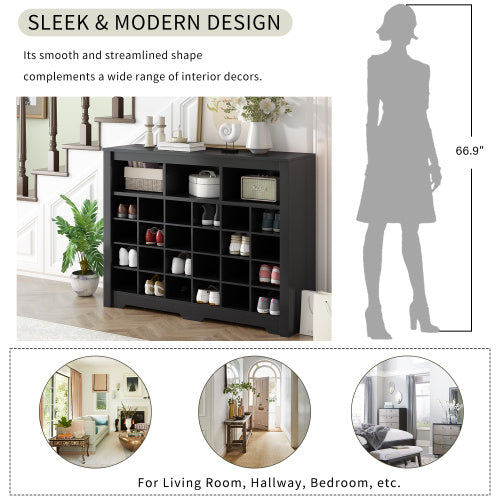 Stylish Design 24 Shoe Cabinet Console, Modern Shoe Cabinet With Curved Base, Multifunctional Sideboard, High Quality, For Corridor, Bedroom, Living Room, Black
