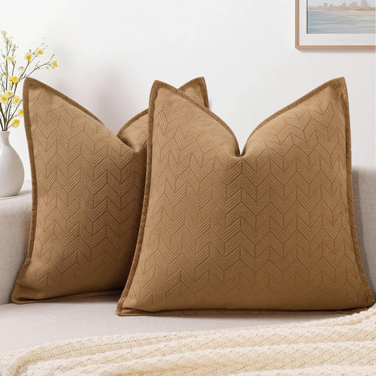 ZWJD Pillow Covers 22X22 Set of 2 Luxurious Decorative Throw Pillows with Flanged Edges Arrow Textured Design Pattern Thick Cozy Throw Pillow Case for Couch Bed and Home Decor Bronze Brown